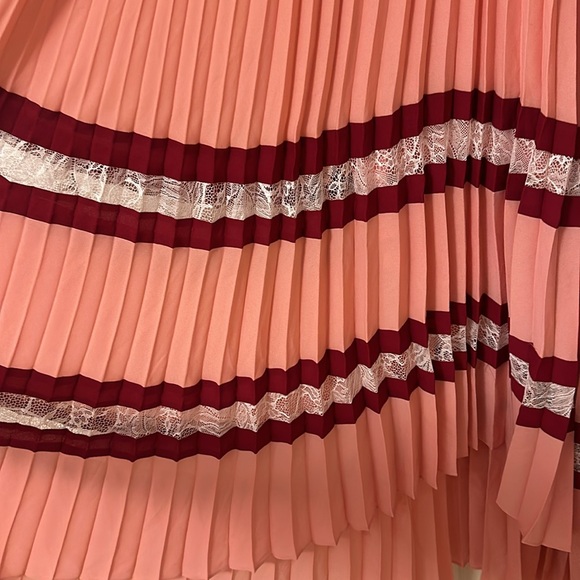 Maje Lace-trimmed pleated striped crepe midi dress size 3 (large) - Picture 9 of 12